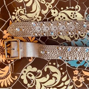 RHINESTONE & STUD Design Leather Belt Sz: L